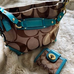 COACH Patent Leather Teal Boho purse and Wallet